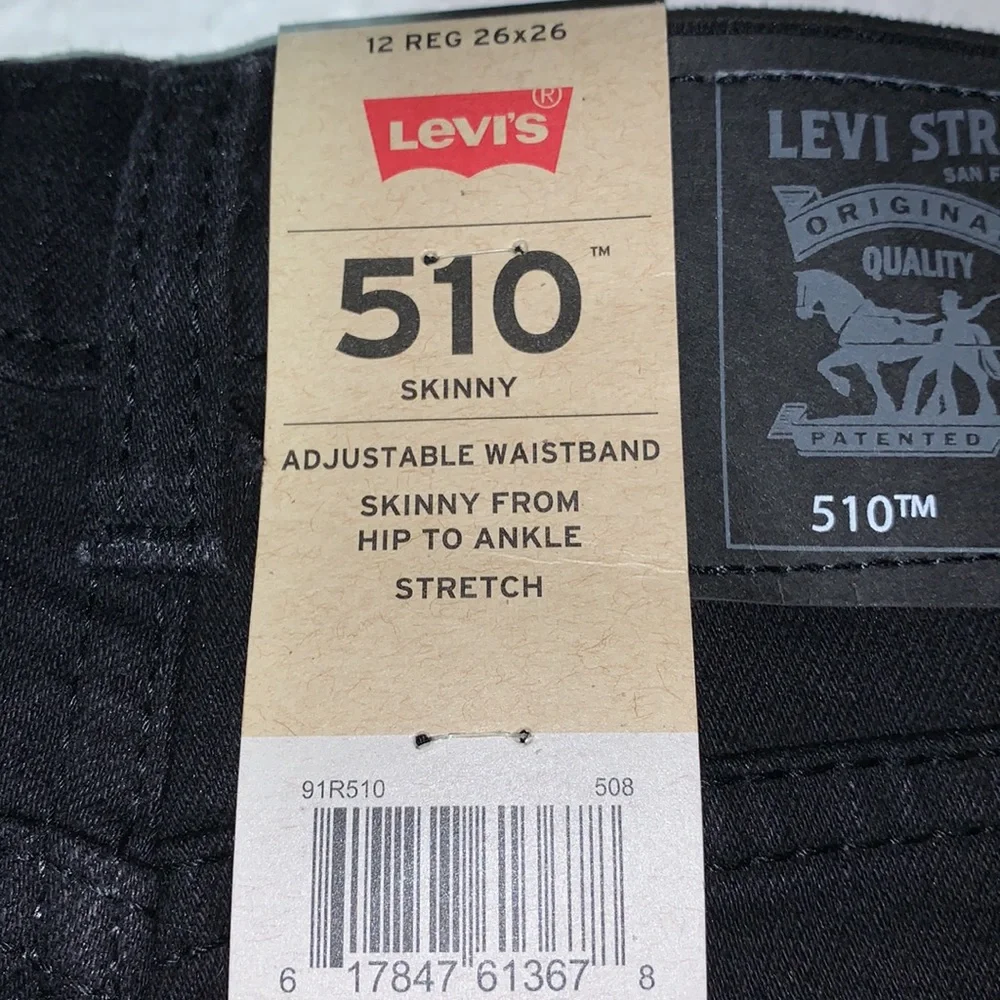 Levi’s 510 Jean’s black Sz 26x26 women’s mid-rise ankle crop skinny jeans NWT - Picture 14 of 16
